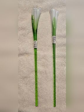Green Glass Flower Stem Pair